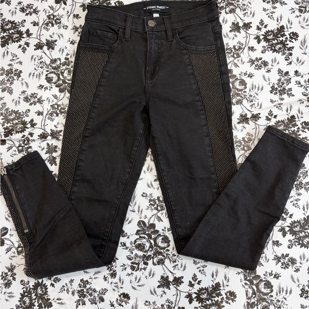 Etienne Marcel Black Skinny Jeans studded ankle Zip-  Size 26 edgy moto